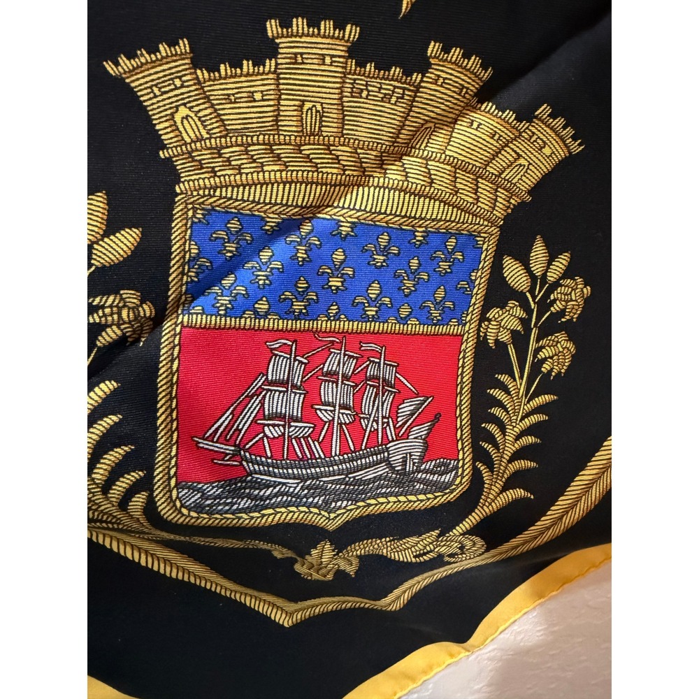 Hermès Les Armes de Paris Silk Scarf Black Gold Red by Hugo Grygkar Vintage - Picture 4 of 8